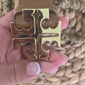 Tory Burch Brown Leather and Tan Woven Belt